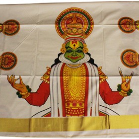 Traditional Kathakali Mural Kasavu Saree